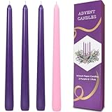 Topsics 4 Pack Advent Taper Candles, 10 inch Unscented Christmas Taper Candles, 3 Purple Candles and 1 Pink Candle
