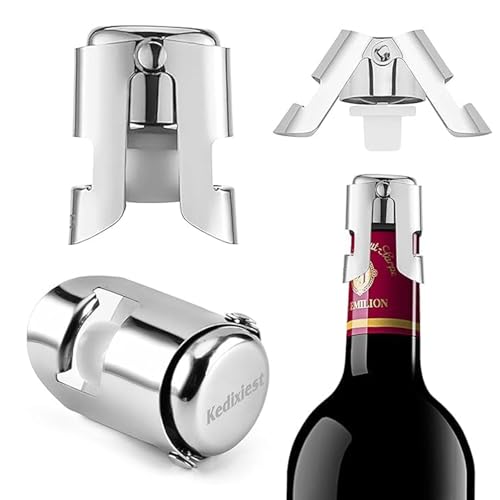 2-Pack Leak-Proof Champagne Bottle Stoppers, Stainless Steel Reusable Wine Stoppers, Vacuum Sealer for Fresh Sparkling Wine (2)