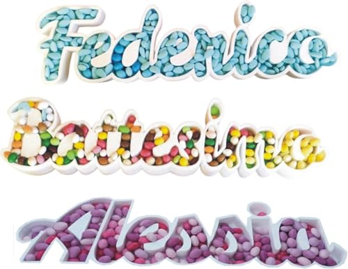 Porta Confetti con Nome Personalizzato in Polistrolo, Altezza 15 cm. Lunghezza max 60 cm Profondità 5 cm. decorazione da tavola per festa