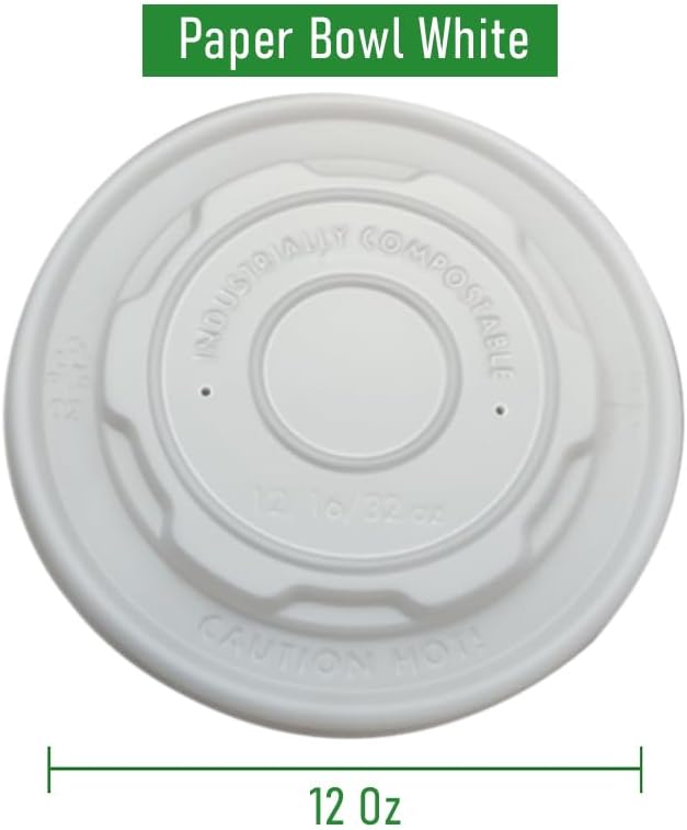 BioGreenChoice CPLA Lid for 12 oz Paper Bowl White – 1000 Count | Compostable Plant-Based Leak-Resistant Lids for Takeout Soups, Salads, Food Trucks & Catering
