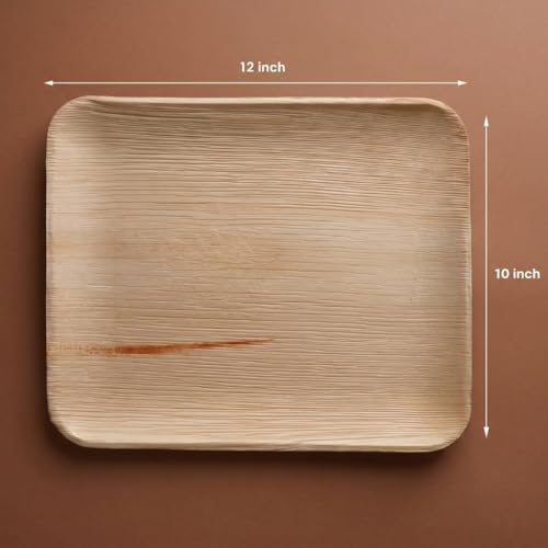 FOOGO Green 10 Einweg Palmblatt Serviertabletts, Groß 30x25 cm, Für Platten, Vorspeisen, Hochzeiten, Charcuterie, Umweltfreundlich, Biologisch Abbaubar, Holzähnliche Tabletts Für Warmes Essen