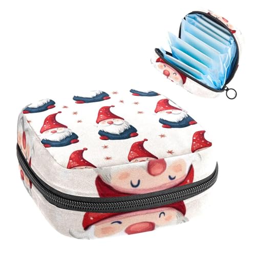 Sanitary Pads Bags, Cute Christmas Gnomes Santa Claus Menstrual Cup Pouch Nursing Pad Holder, First Period Kit Bags for Teen Girls Women Ladies