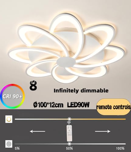 Lumière chambre à coucher et salon moderne avec plafonnier LED blanc télécommandé 8 lampes - 5