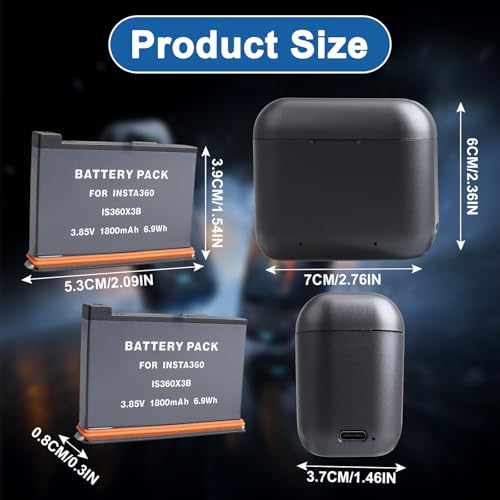 Baterías 360 X3 con estuche de carga USB compatible con Insta360 X3 2