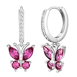Silver Hoop Earrings for Women and Girls – Ruby-Red Birthstone Earrings with Gift Box (Ruby Red)