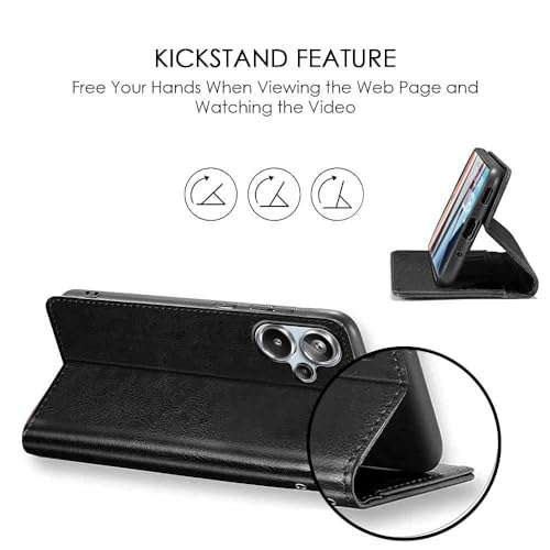 Image of WOW IMAGINE Shock Proof Flip Cover Back Case Cover for Xiaomi Mi Redmi Note 13 Pro Plus 5G (Flexible | Leather Finish | Card Pockets Wallet & Stand | Black)