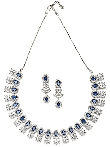 Image of Karatcart Silver Tone Green American Diamond Studded Necklace Set for Women