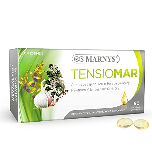 Marnys Tensiomar, Favorece la Normal Función del Corazón, Cápsulas de Aceite de Espino Blanco, Olivo y Ajo, 60 Cápsulas 70 g