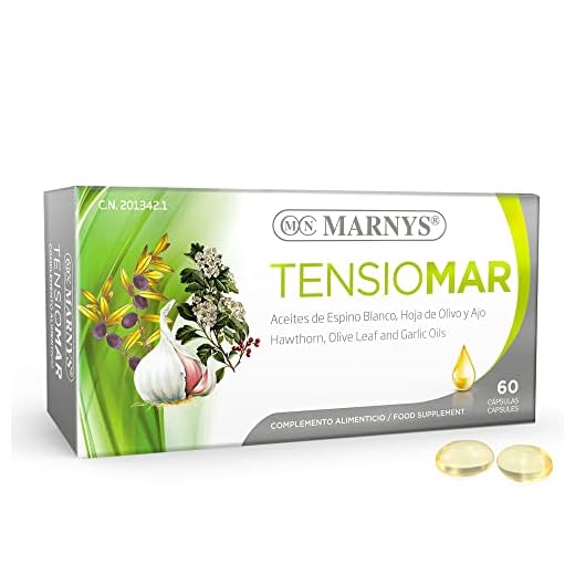 Cápsulas para la tensión - Tensiomar, Para la tensión arterial, Favorece la Normal Función del Corazón, Cápsulas de Aceite de Espino Blanco, Olivo y Ajo, 60 Cápsulas