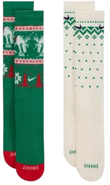 Nike Everyday Plus Cushioned Training Crew Socks 2 Pack Medium (yth 5-7/wmn 6-10/men 6-8) Christmas Edition