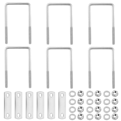 HonQiShiMY 6 Pièces Boulons en U 90 x 45mm, inoxydable 304 M6 U-Bolts, Boulons de U en Acier Inoxydable avec Écrou Plaques Rondelle, Boulons de Serrage...