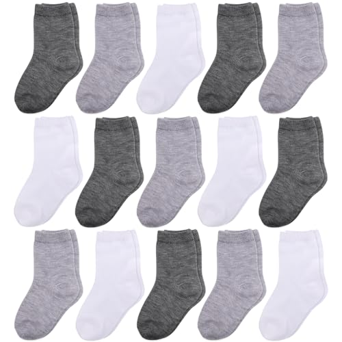 Duufin 15 Pairs Baby Toddler Socks Mid Cut Unisex Half Cushion Cotton Crew Socks for Toddler Baby Boys Girls