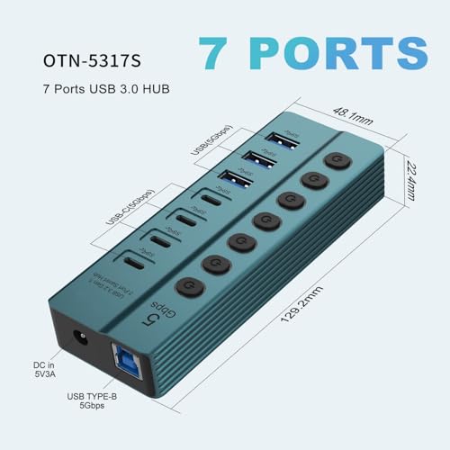 Répartiteur USB 5 Gbps 7 ports idéal pour le télétravail sur PC