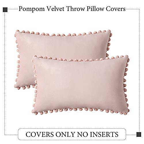 Woaboy Decorative Pillow Covers 12X20 Pink Throw Pillows Pack Of 2 Cozy Soft Pom-Poms Velvet Couch Pillow Covers Home Decor For Farmhouse Cushion Sofa Bedroom #TOP6