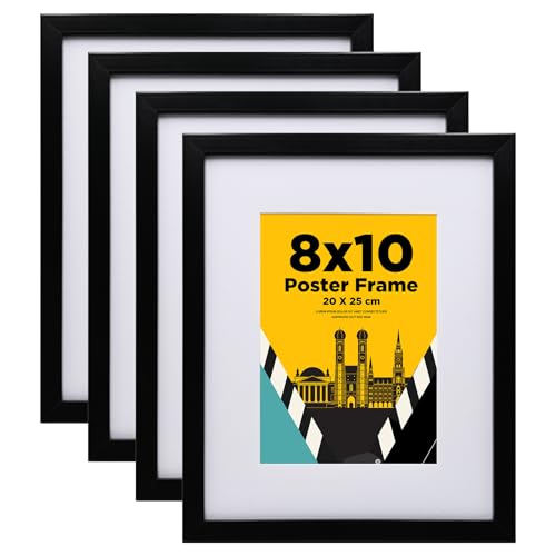 Egofine Cadres photo 20x25cm Noir Lot de 4, en bois composite avec verre véritable - Horizontal ou Vertical pour Accrocher au mur ou...