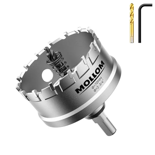 Mollom 2-3/4" (70mm) Heavy Duty Carbide Hole Saw with 2 Pilot Bits