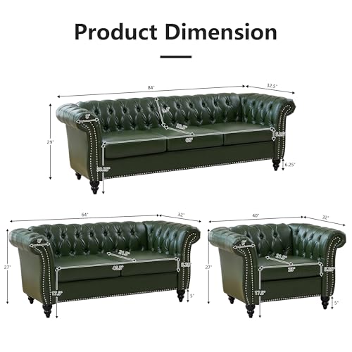 Image of QHITTY 2 Piece Living Room Set, Sectional Chesterfield Sofa Contemporary Upholstered Artificial Leather Loveseat Couch Sets for Living Room, Bedroom, Office (Green)