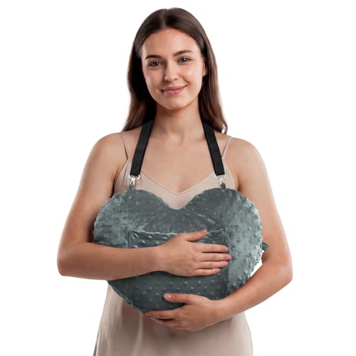 okmaba Heart Surgery Pillow & Hysterectomy Pillow Chest and Abdominal Support Pillow with Dual Straps Heart-Shaped Sternum and Incision Protection Pillow for Post Surgery Recovery (Grey)