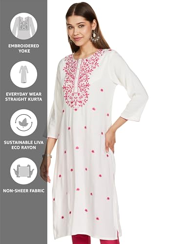 Image of Amazon Brand - Myx Women Embroidered Straight Fit Kurta (Available in Plus Sizes)