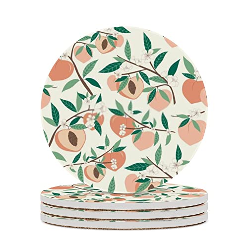 Dessous de verre en céramique de table style branche de pêcher pour verres et tasses - Lot de 2