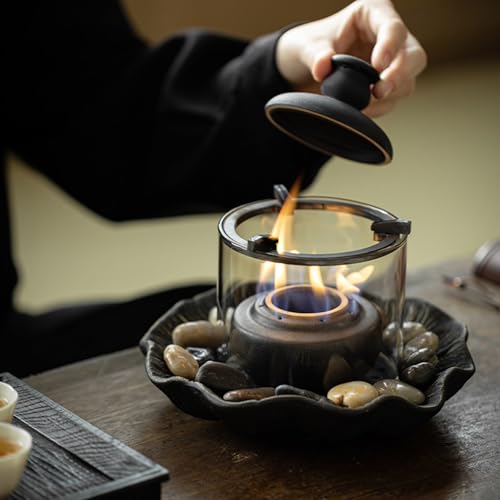 Brasero sin Humo, Brasero de Mesa de Bioetanol para Interior y Exterior, Estufa de Cerámica, Estufa Portátil para Calentar Té, Hervir Agua, Malvaviscos y Barbacoa(Black)