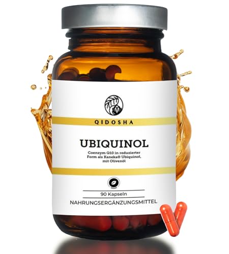 QIDOSHA Kaneka Ubiquinol 90 Kapseln 100mg Ubiquinol je Kapsel vegane Ubichinol Softgel-Kapseln Coenzym Q10 flüssig eingebettet in Olivenöl für optimale Bioverfügbarkeit