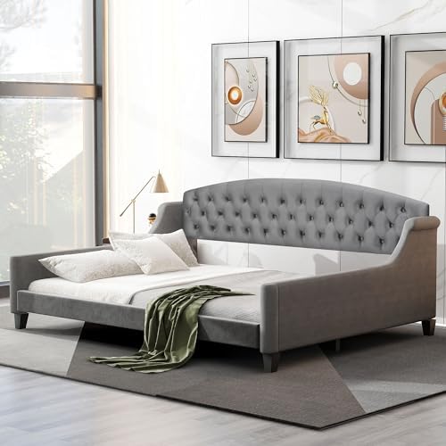 Full Size Daybed, Upholstered Full Size Daybed Sofa Bed for Bedroom Living Room No Box Spring Needed,Grey