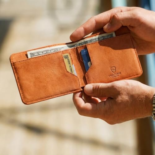 Image of Vaultskin MANHATTAN Slim RFID Blocking Bifold Leather Wallet for Men - Men's Leather Wallet, Front Pocket Minimalist Card Holder, Holds 9 Cards and Cash, Premium Italian Leather