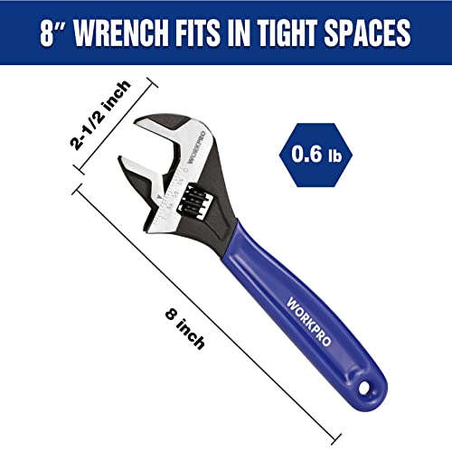 Workpro 8-Inch Adjustable Wrench, Cr-V Steel Wrench With Cushion Grip, Wide Jaw Black Oxide Wrench, Metric & Sae Scales, For Home, Garage, Workshop And Diy #TOP3