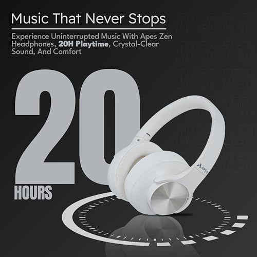 Image of APES Zen Wireless Headphone, 40 mm Dynamic Drivers, 20 Hrs Playtime, V5.4 Bluetooth Headphone, Soft Padded Earcups (White)