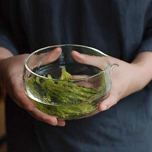 LINWX Matcha Bowl mit Ausguss Chawan Whisking Einzigartiges strukturiertes Glas Japanische Schaufel Zeremonie Achtsames Geschenk Cover