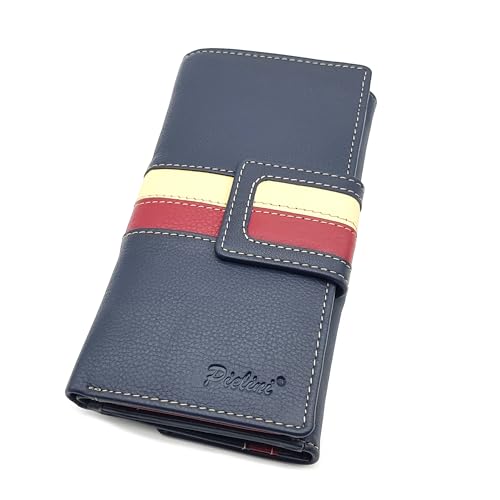 Pielini - Cartera de Piel para Mujer con Billetera y Monedero. Monedero de Gran Capacidad Modelo 3087 (Marino)