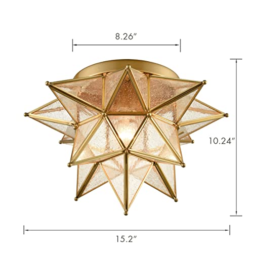 daycent modern moroccan seeded glass brass moravian star flush mount ceiling light 15 inches 1-light