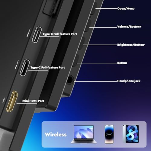 Image of ZSCMALLS Battery Wireless Portable Monitor, 8000mAh 15.6 inch 1080P IPS USB-C /HDMI Second Screen, Built-in Speakers, Support AirPlay /Miracast for Laptop /Phone /Tablet /Switch /Xbox, Carry Bag Included