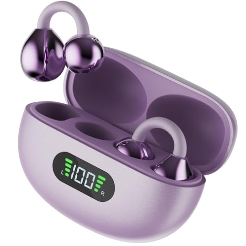 Image of Fire-Boltt Aero Clip OWS Earbud w /Clip-On Fit, Custom EQ, Wireless Bluetooth TWS,50H Playtime, 50ms Low Latency, Display on Charging Case, App Support, Touch Controls, Gaming & Music-Lilac Bloom