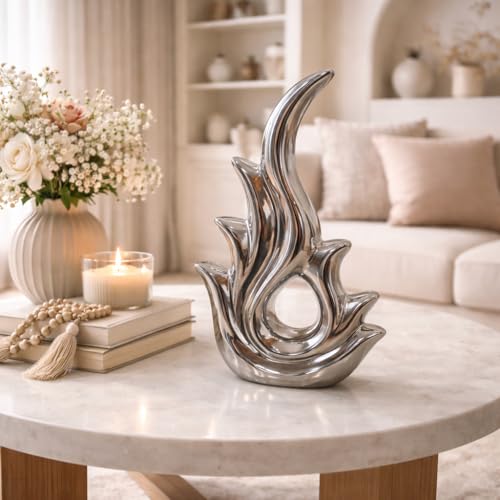 Image of Xtore Abstract Metallic Fire Shape Ceramic Sculpture for Modern Home Decor & Shelf Styling