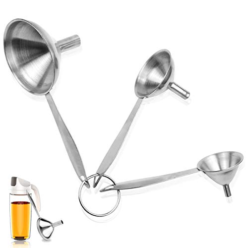 MotBach 3 in 1 Stainless Steel Funnels Mini Metal Funnel Set Household Oil Spill Multifunctional Wine Spill Funnel for Filling Bottles Transferring Oils Liquid Powder