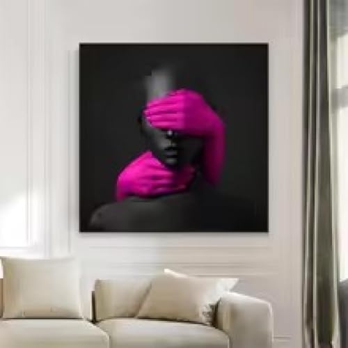 Peinture abstraite femme noire art mural nordique salon 55x55cm sans cadre
