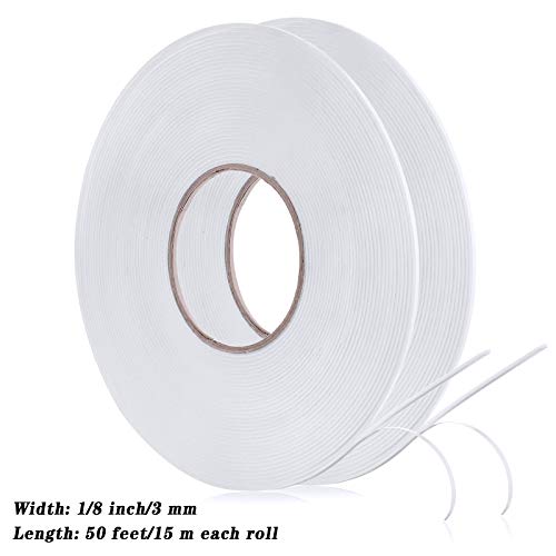 Image of Tatuo 2 Rolls Double Sided Foam Tape 1 /8 Inch by 50 Feet White PE Foam Tape Sponge Soft Mounting Adhesive for DIY Craft Picture Poster Hanging