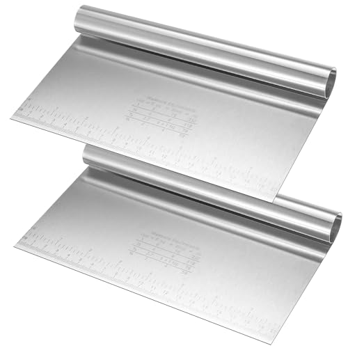 2 cortadores de masa de acero inoxidable con escala de medición, espátula de acero inoxidable, pala de verduras, espátula de masa, espátula de cocina, utensilios para hornear para espátula de tartas