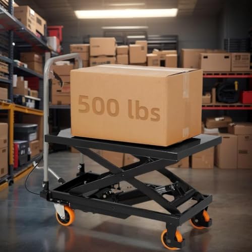 Image of EliteEdge Hydraulic Scissor Lift Table Cart, 500 LBS Capacity, 28.5" Max Height for Warehouse Workshop Use, 4 Wheels for Smooth Mobility, Black