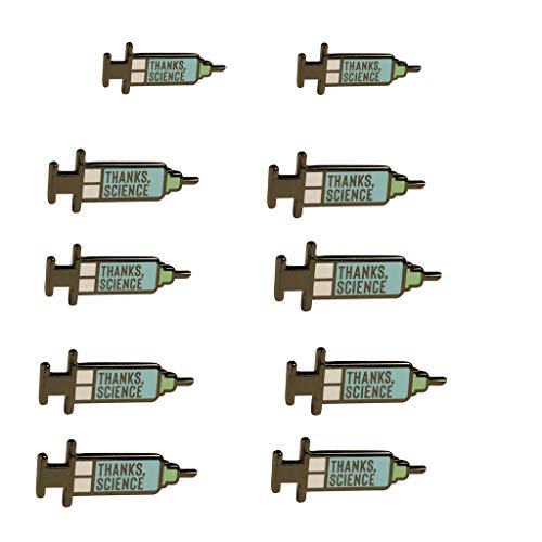 Thanks, Science - Vaccine Syringe Mini Pin,1.1"Badge Support Gift Hard Enamel Lapel Pin Durable Material Jewelry Brooch Breastpin Pins for Jacket Shirt Backpack Bag Decoration (10PC)