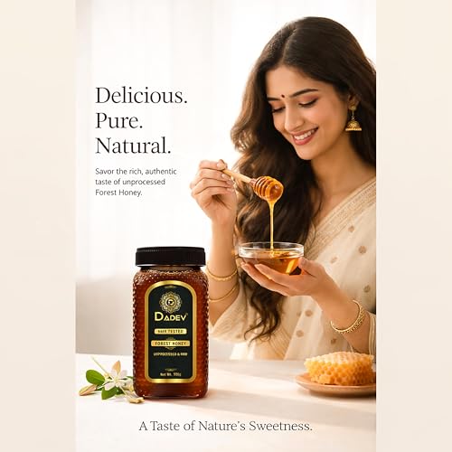 Image of DADEV HONEY Raw Organic Honey 500g | NMR Tested | 100% Pure Raw and Natural Honey | No Added Sugar | Unprocessed Forest Organic Honey-500gm GLASS JAR