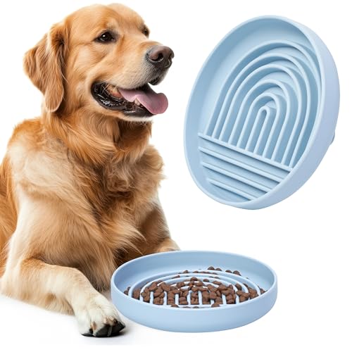 Happilax Comedero lento para perros, cuenco de silicona para comidas más largas, tamaño ideal, promueve la estimulación mental, ayuda a la digestión, seguro y fácil de limpiar, 20 x 4 x 20 cm, azul