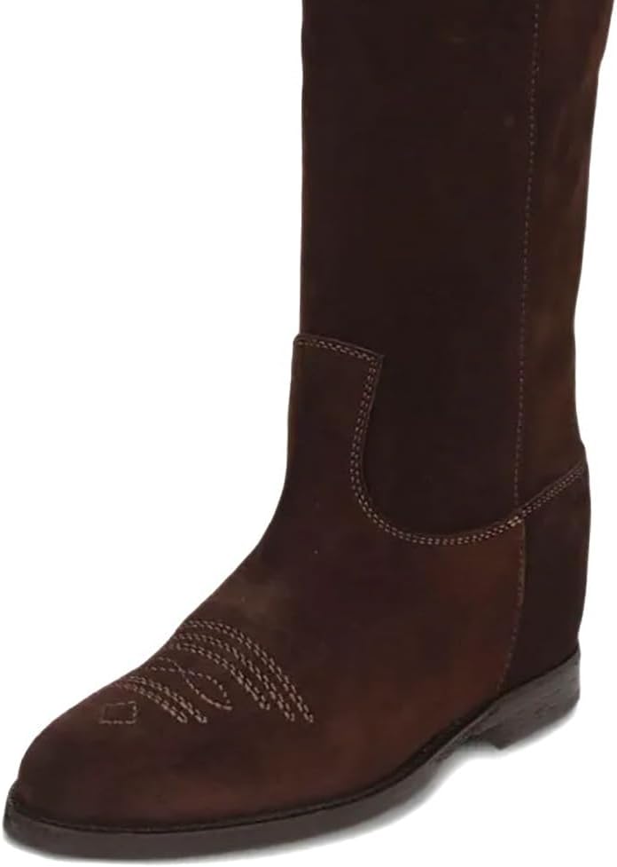 Pazzion Women's Western Cowgirl Boots Closed Toe Pull On Flats Knee High Boot Wide Calf Winter Long Booties Party Daily Walking Shoes Size 4-16 US