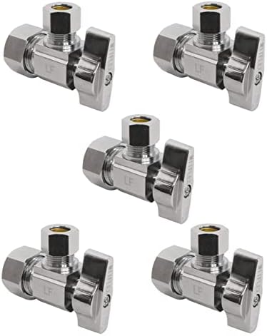 Heavy Duty 1/4 Quarter Turn Angle Shut Off Valve Squared Body 1/2 in. NOM Comp Inlet x 3/8 in. OD Compression Outlet Chrome Plated Brass (5 Pack)