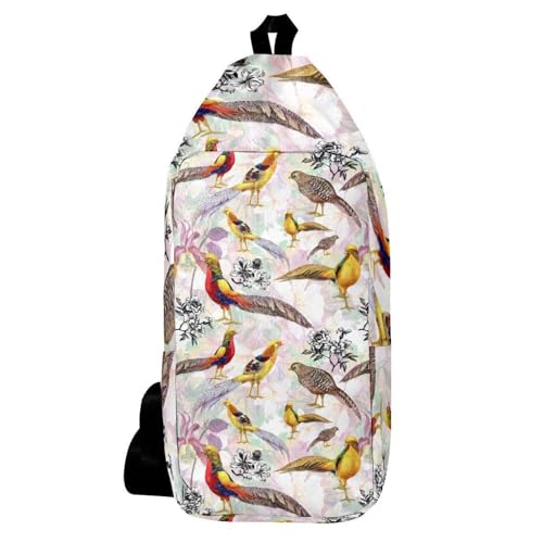 Sac à dos à bandoulière aquarelle faisan oiseaux pour voyage et randonnée 16x36.5cm