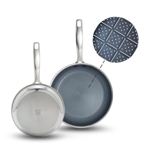 Image of Blue Diamond Hybrid Nonstick Stainless Steel 8 inch & 10 inch Frying Pan Skillet Set, PFAS-Free Ceramic Diamond Bond Searing, Egg & Omelet Pan, Dishwasher Safe, Stay-Cool Handle, Induction Ready, All Cooktops