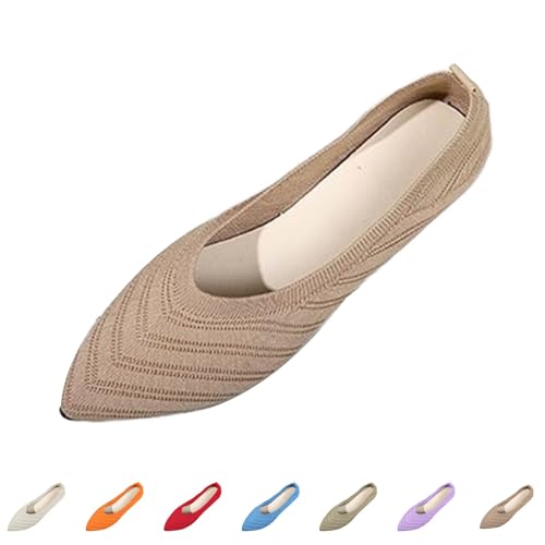 Dressy Flats for Women 2025 Casual Comfortable Lightweight Breathable Slip On Pointed Toe Ballet Shoes Knit Mesh