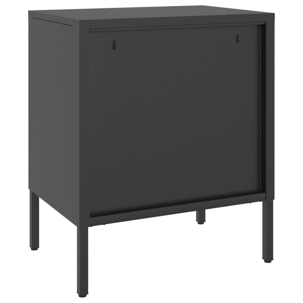 vidaXL Mesitas de Noche 2 uds, Mesas Auxiliares con Almacenaje, Soportes para Teléfono, Armarios de Cama para Dormitorio, Vidrio y Acero Negro